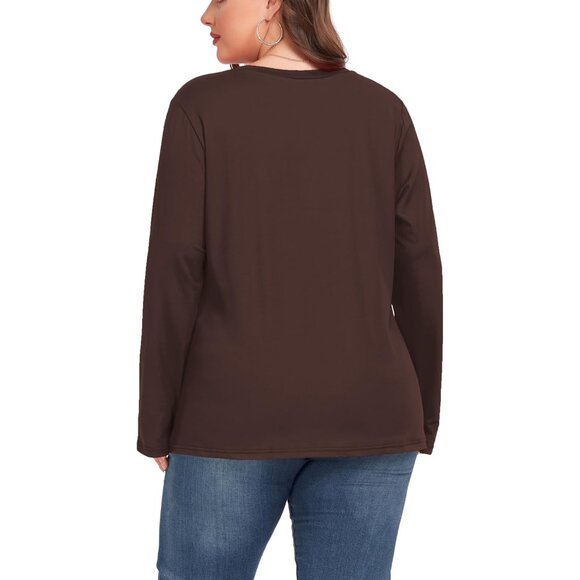 Women's Plus Size V Neck Long Sleeve Top Polyester Spandex Casual Fit - Picture 3 of 5